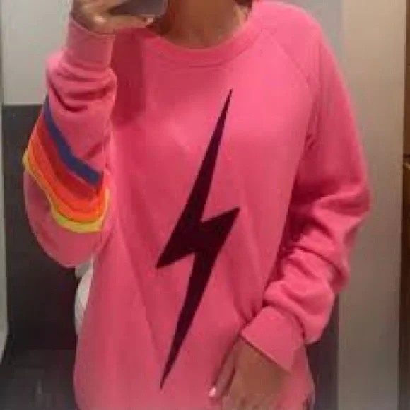 Aviator Nation Bolt Neon 5 Stripe Crew Neck Sweatshirt - Picture 7 of 7